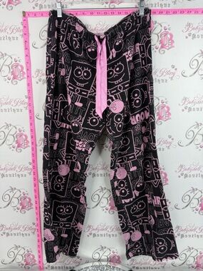 La SENZA SpongeBob pants Black and Pink Cartoon Print rare y2k Pajama Pants